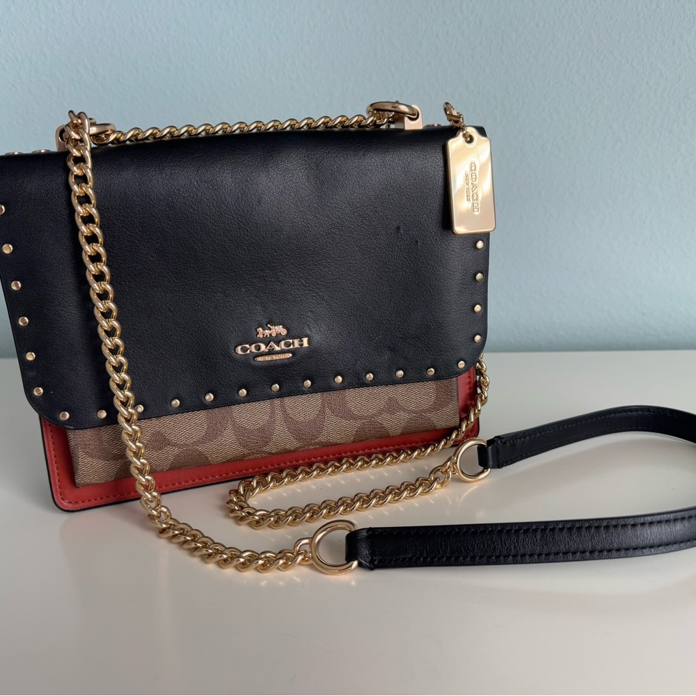 Coach Klare Crossbody Leather and Signature Canvas and Snake Skin Bag